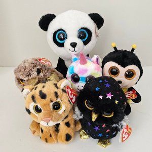 Lot of 6, TY Beanies, Beanie Boos, Classic TY Plush stuffed Animal Toy